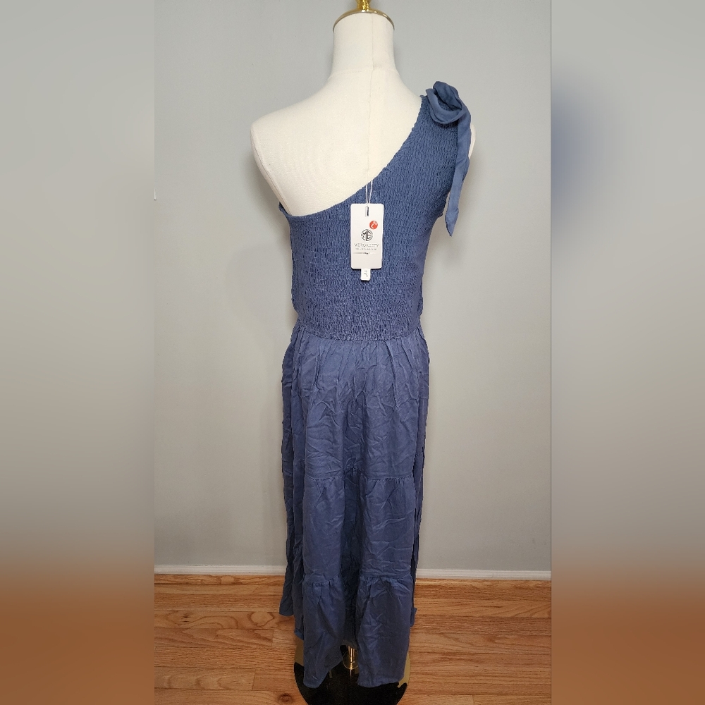 MEROKEETY One-Shoulder Summer Dress Party Beach Vacation w/ Leg Cut Out Size L - Picture 4 of 4